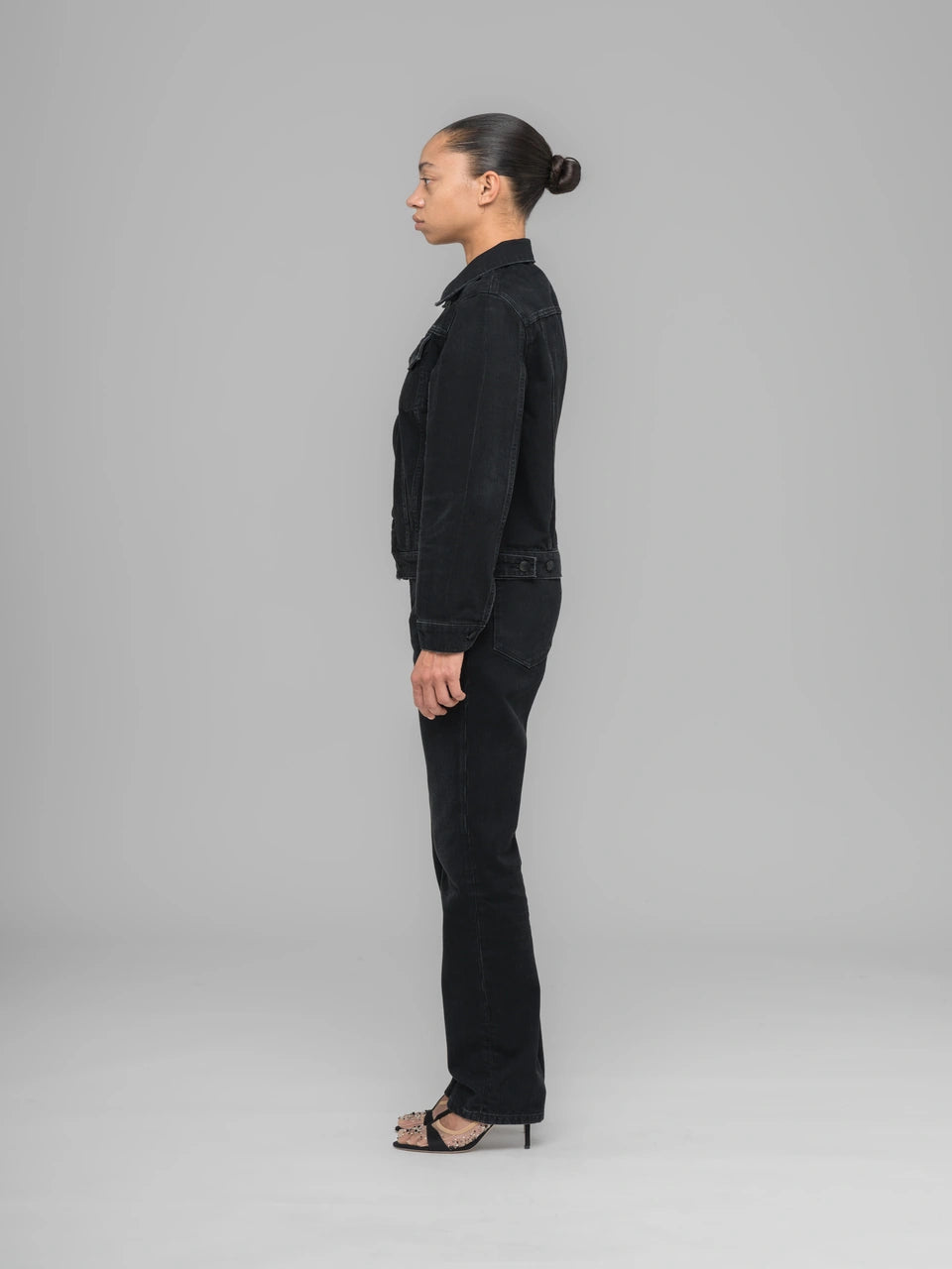 ''Down To Earth'' Boxy Denim Jacket - Washed Black