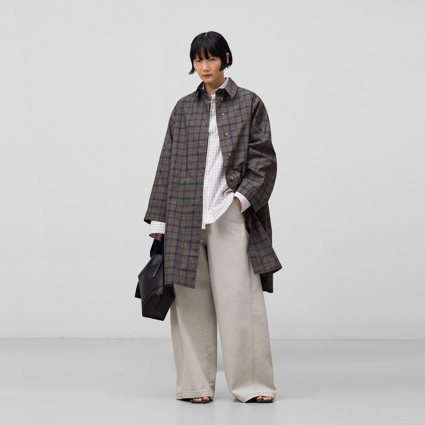 Lapel Collar Trench Coat - Brown Check