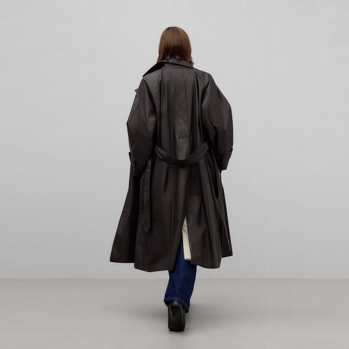 High Collar Trench Coat - Brown