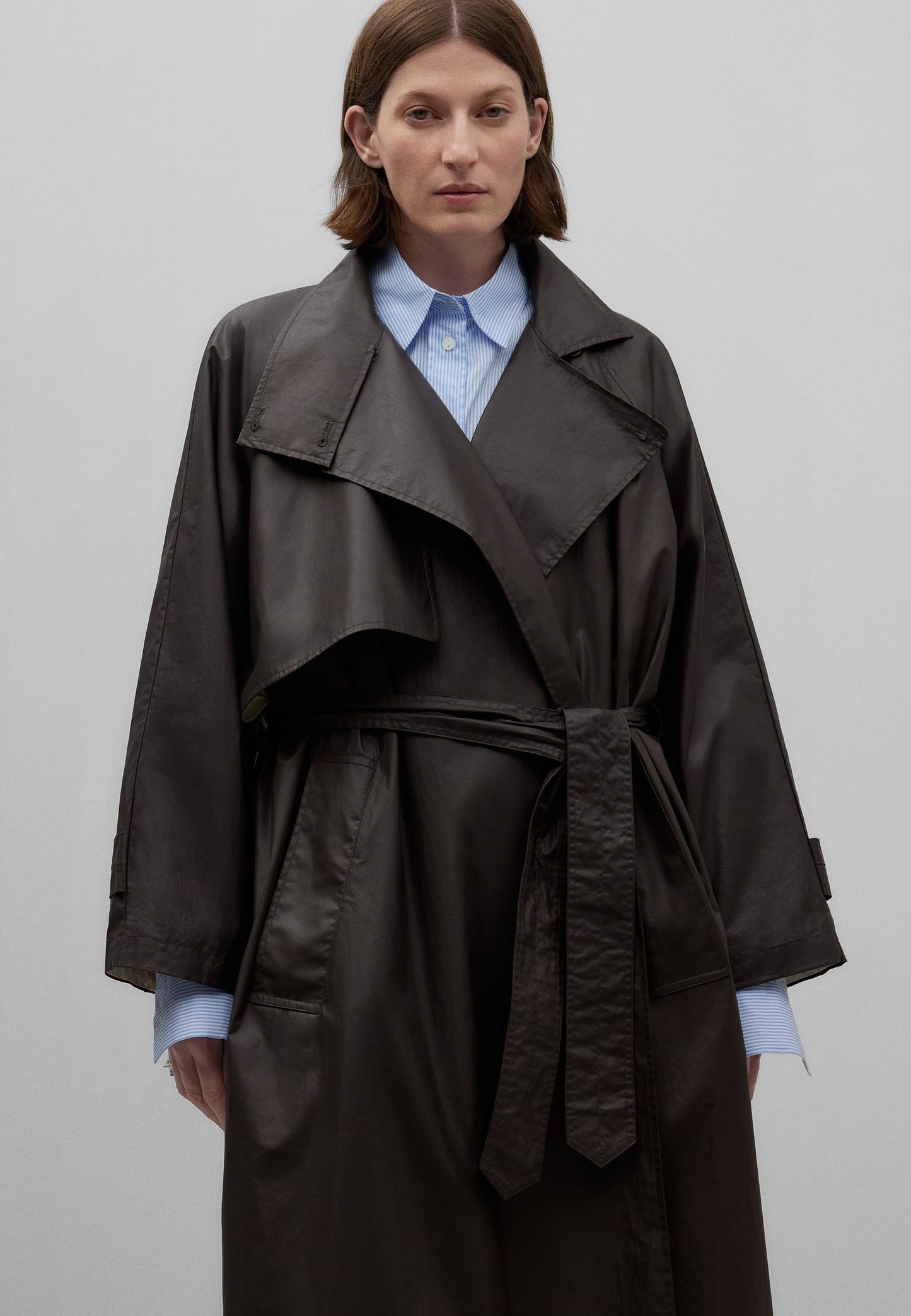 High Collar Trench Coat - Brown