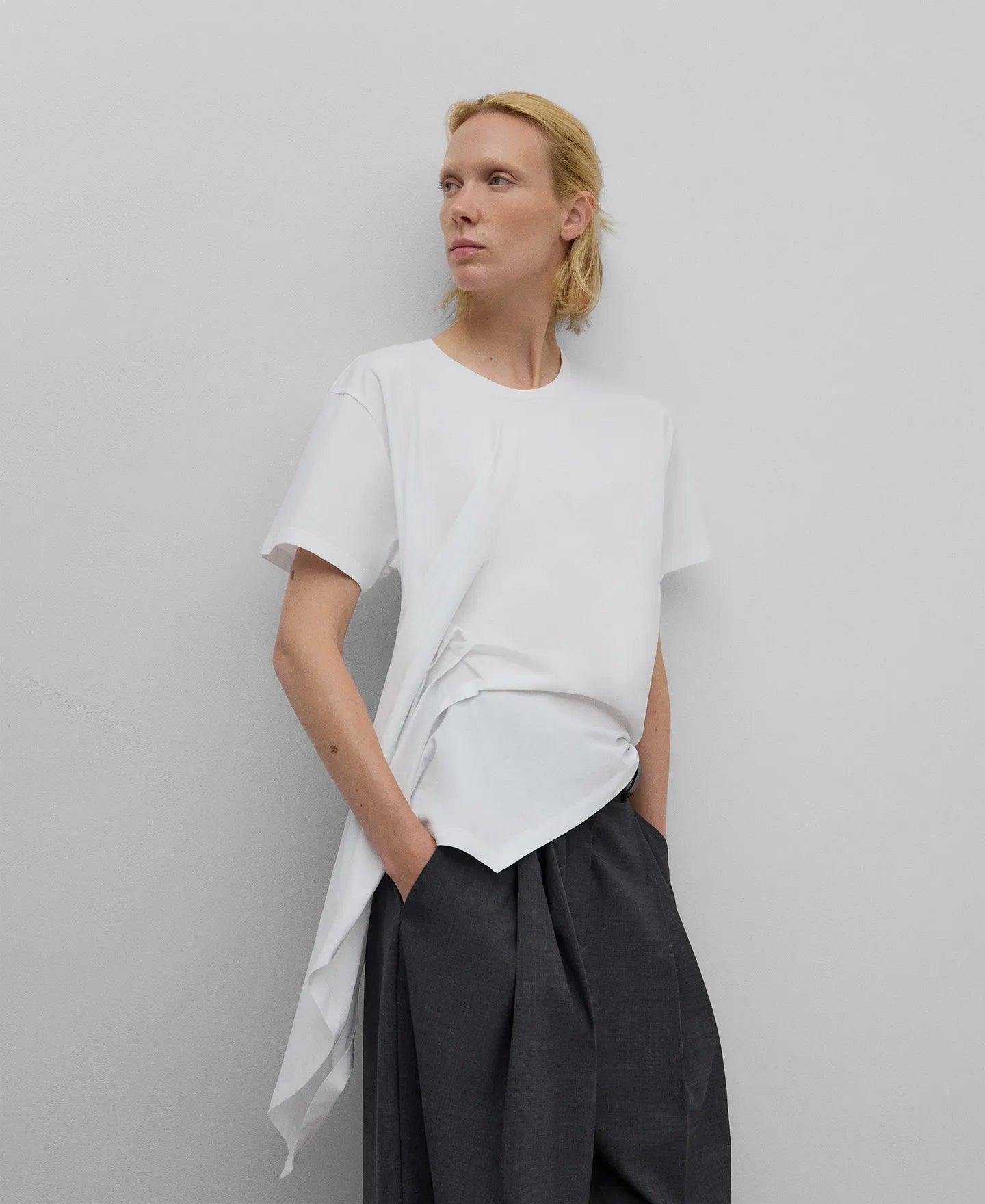 Side Drape T-shirt - White - ect.studio