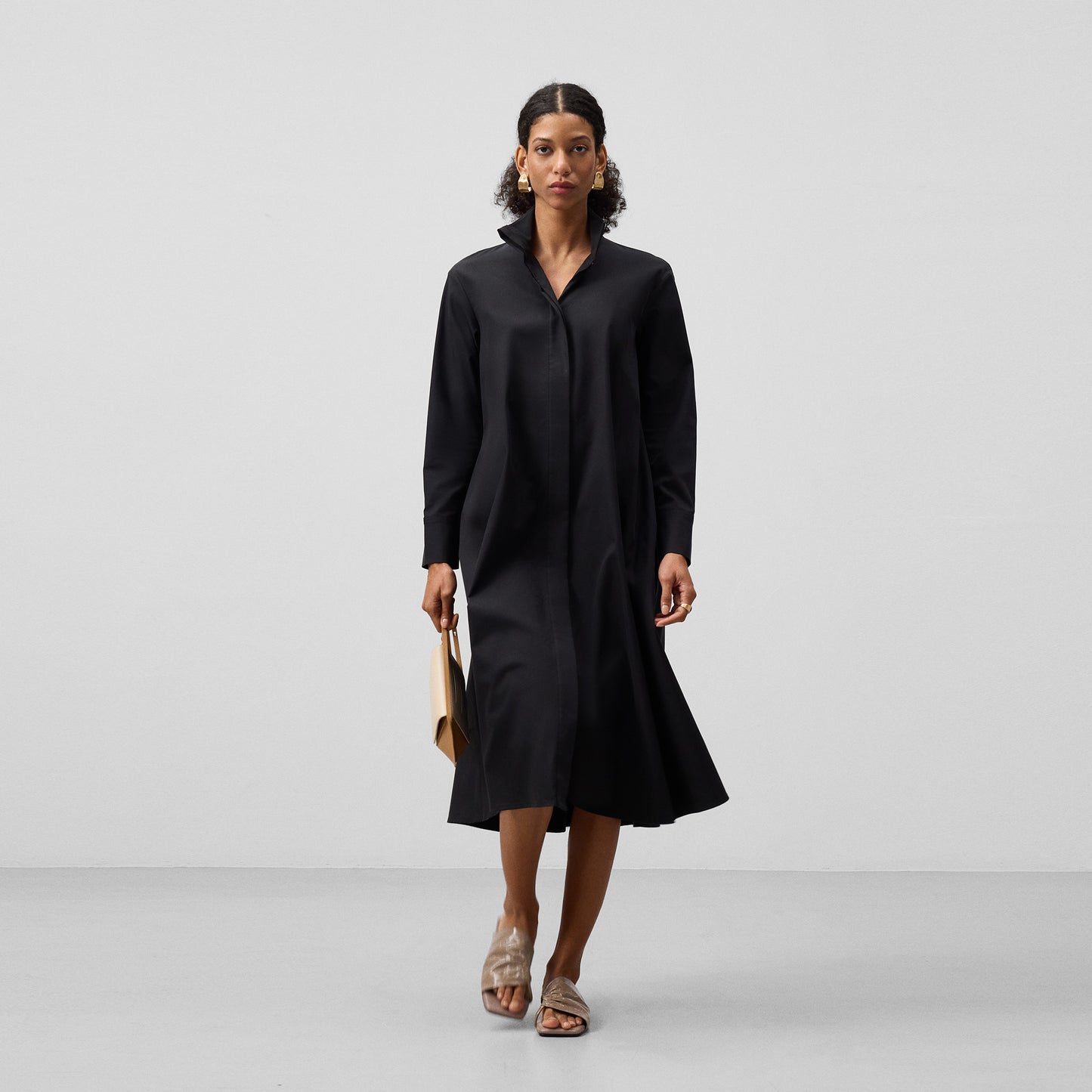 Midi Shirt Dress - Black