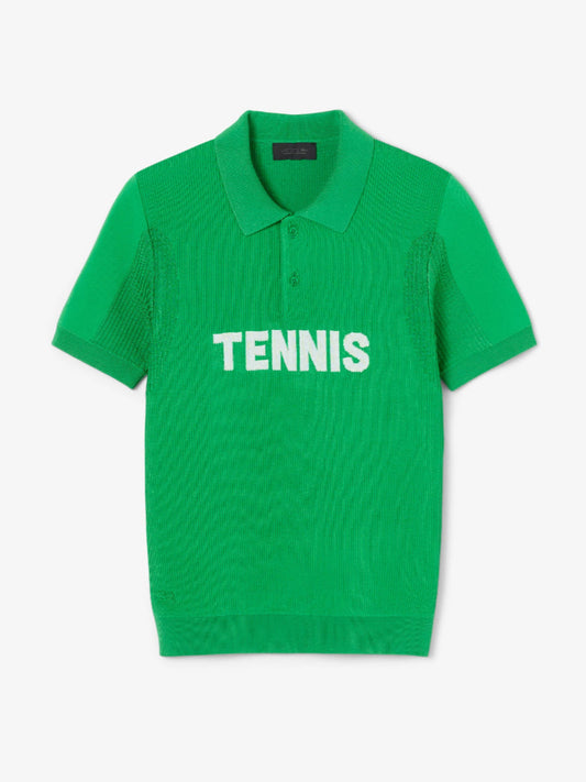 Knitted Tennis Polo - Calathea / White