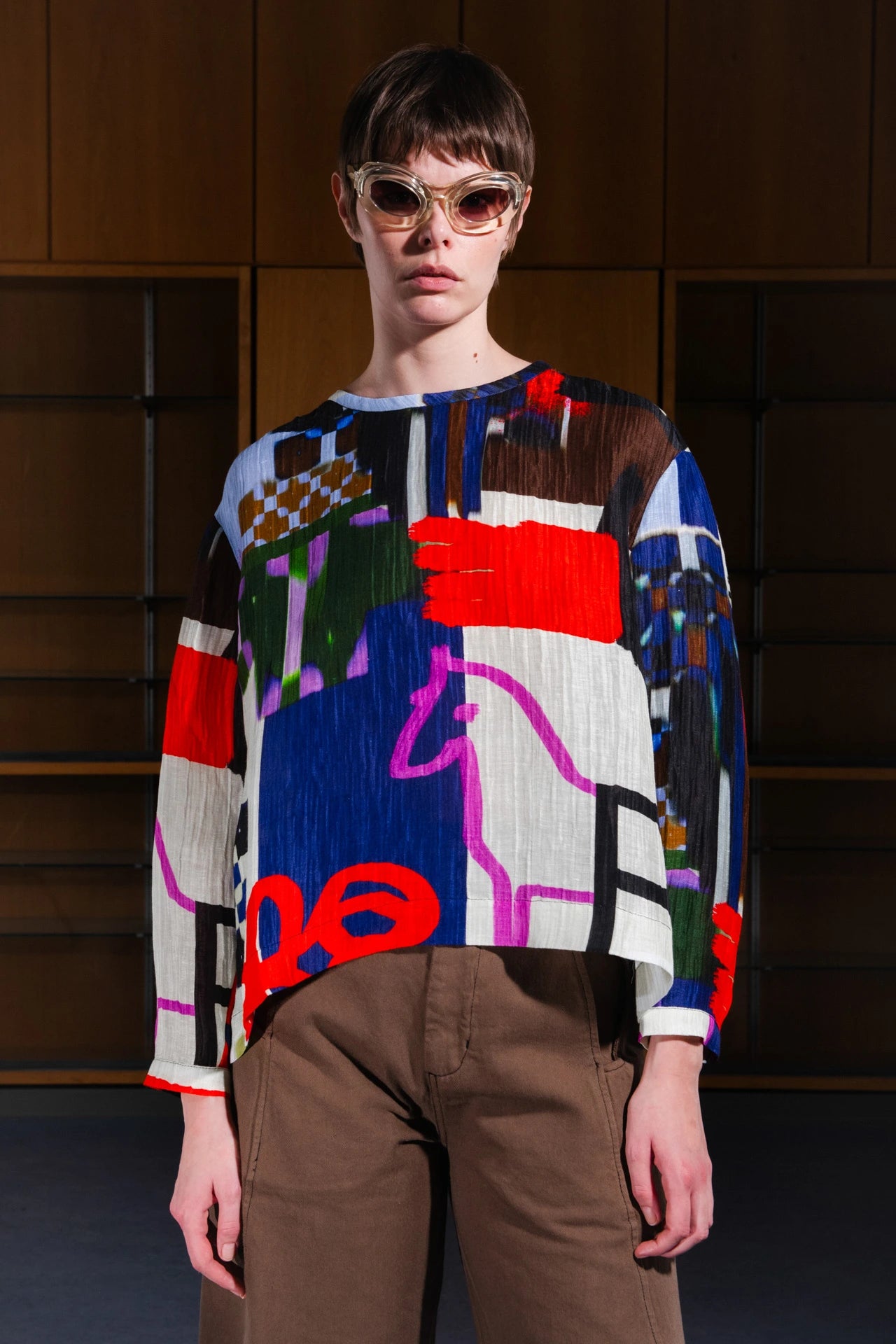 Keyhole Silk Blouse - Playground Collage