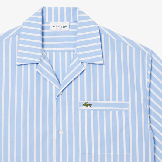 Chemise décontractée à manches longues - Blanc / Bleu