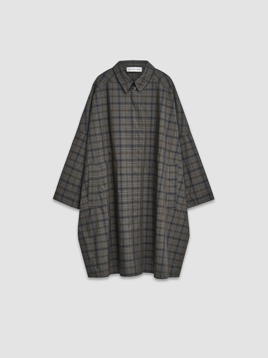Lapel Collar Trench Coat - Brown Check