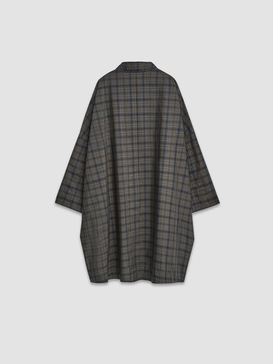 Lapel Collar Trench Coat - Brown Check