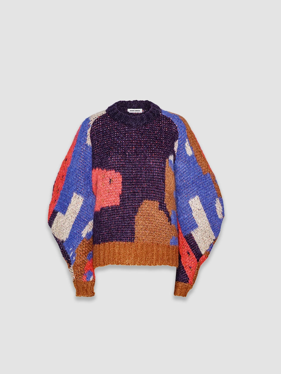 Henrik Vibskov Mohairy Knit Jumper Red Blue Brown Horse at
