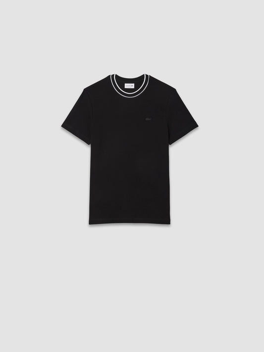 T-shirt à col rayé en piqué - Blanc