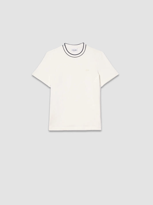 T-shirt à col rayé en piqué - Blanc