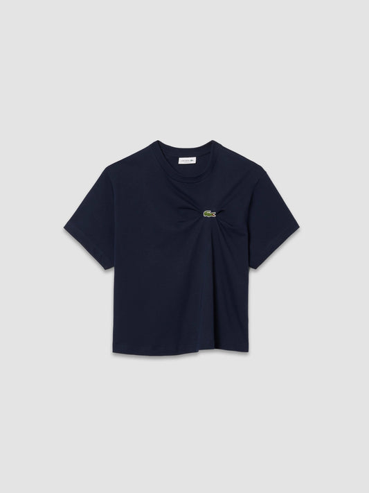 T-shirt à col rayé en piqué - Blanc