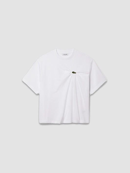 T-shirt à col rayé en piqué - Blanc
