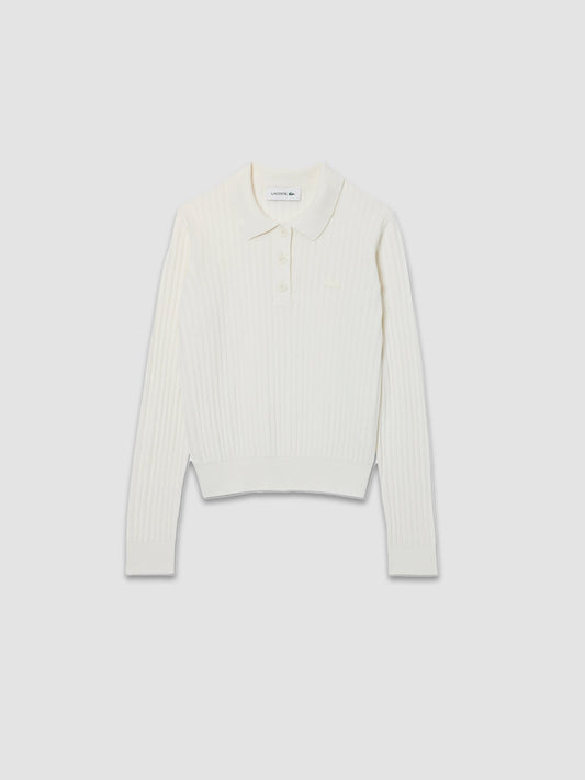 T-shirt à col rayé en piqué - Blanc