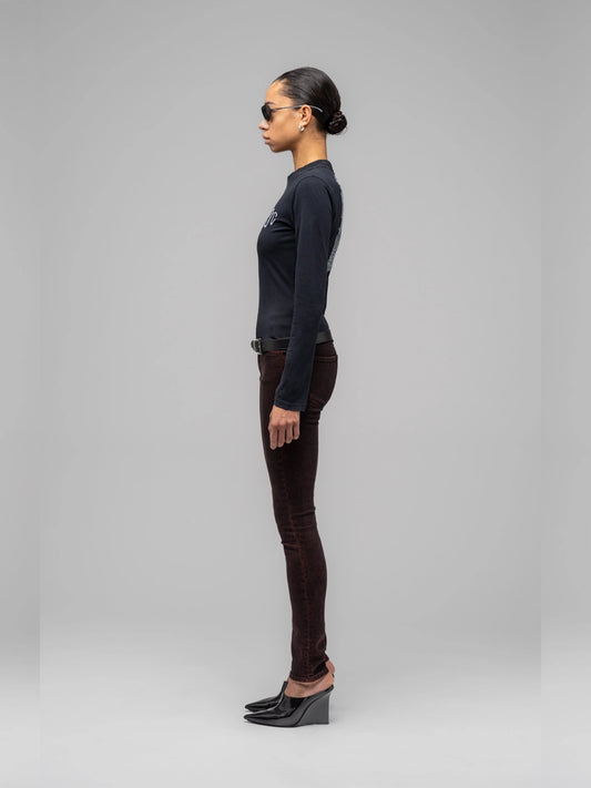 T-shirt ajusté à manches longues « SOS » - Noir délavé