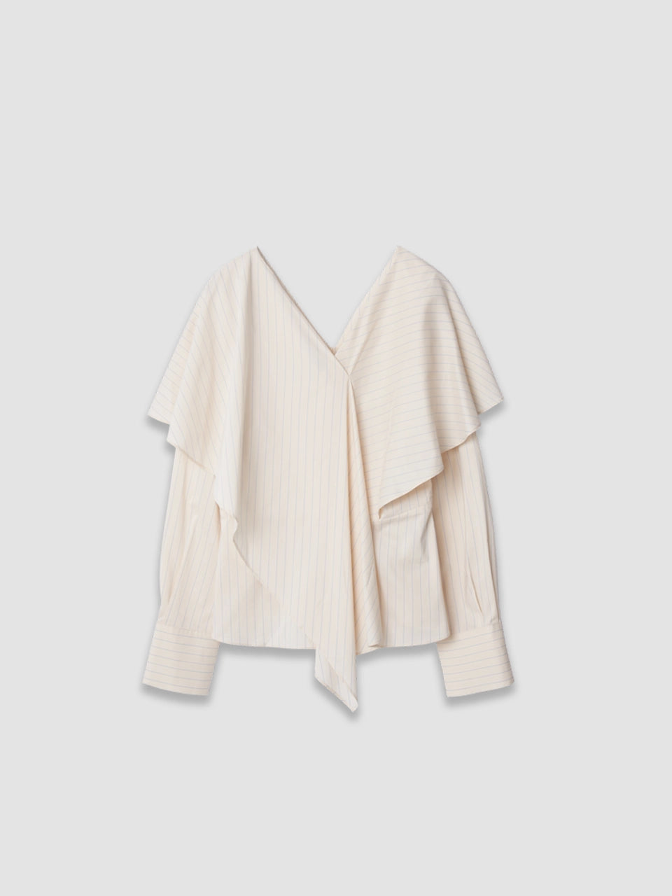 Shawl Collared Shirt - White/Blue Stripe