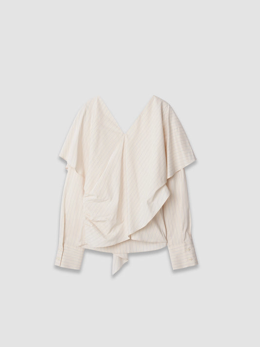 Chemise à col châle - Rayures blanches/bleues