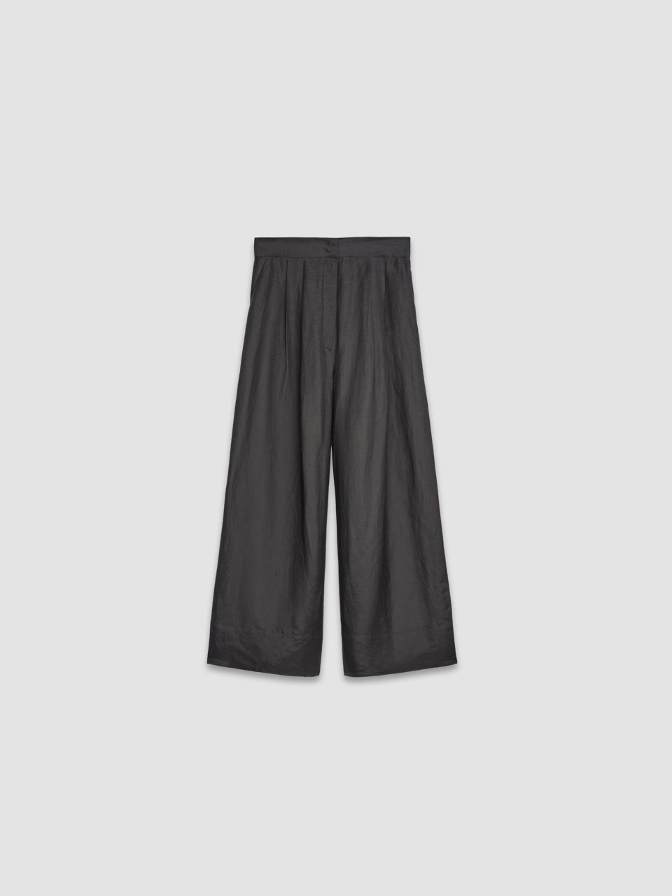 Linen Blend Wide Leg Trousers - Dark Grey