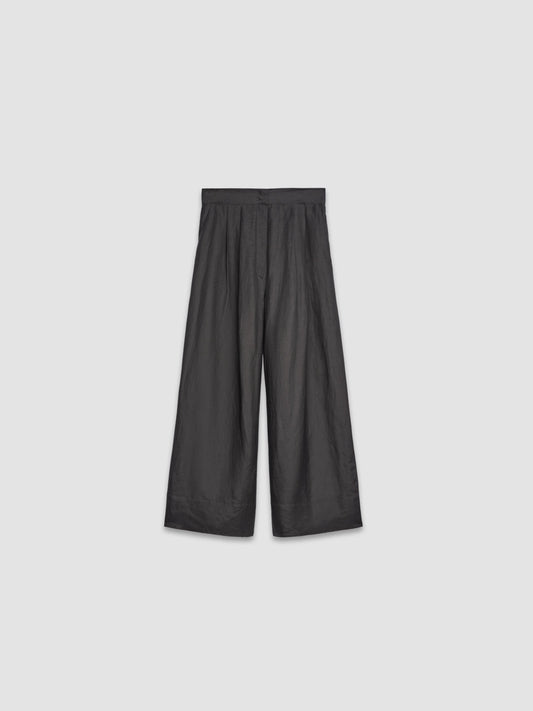 Linen Blend Wide Leg Trousers - Dark Grey