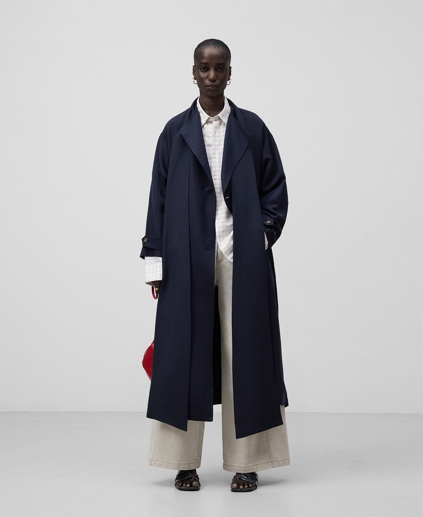 Scarf Collar Trench Coat - Blue