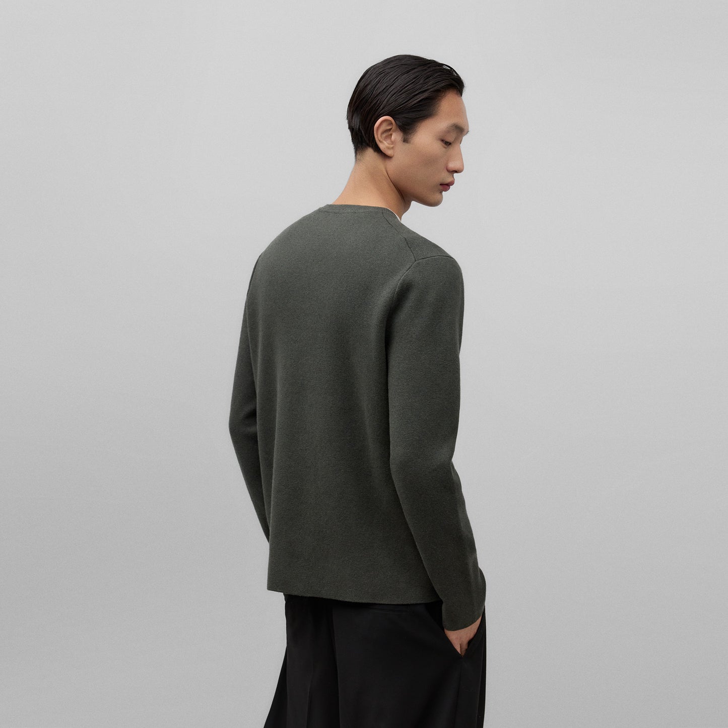 Structured Crewneck Sweater - Green/Grey