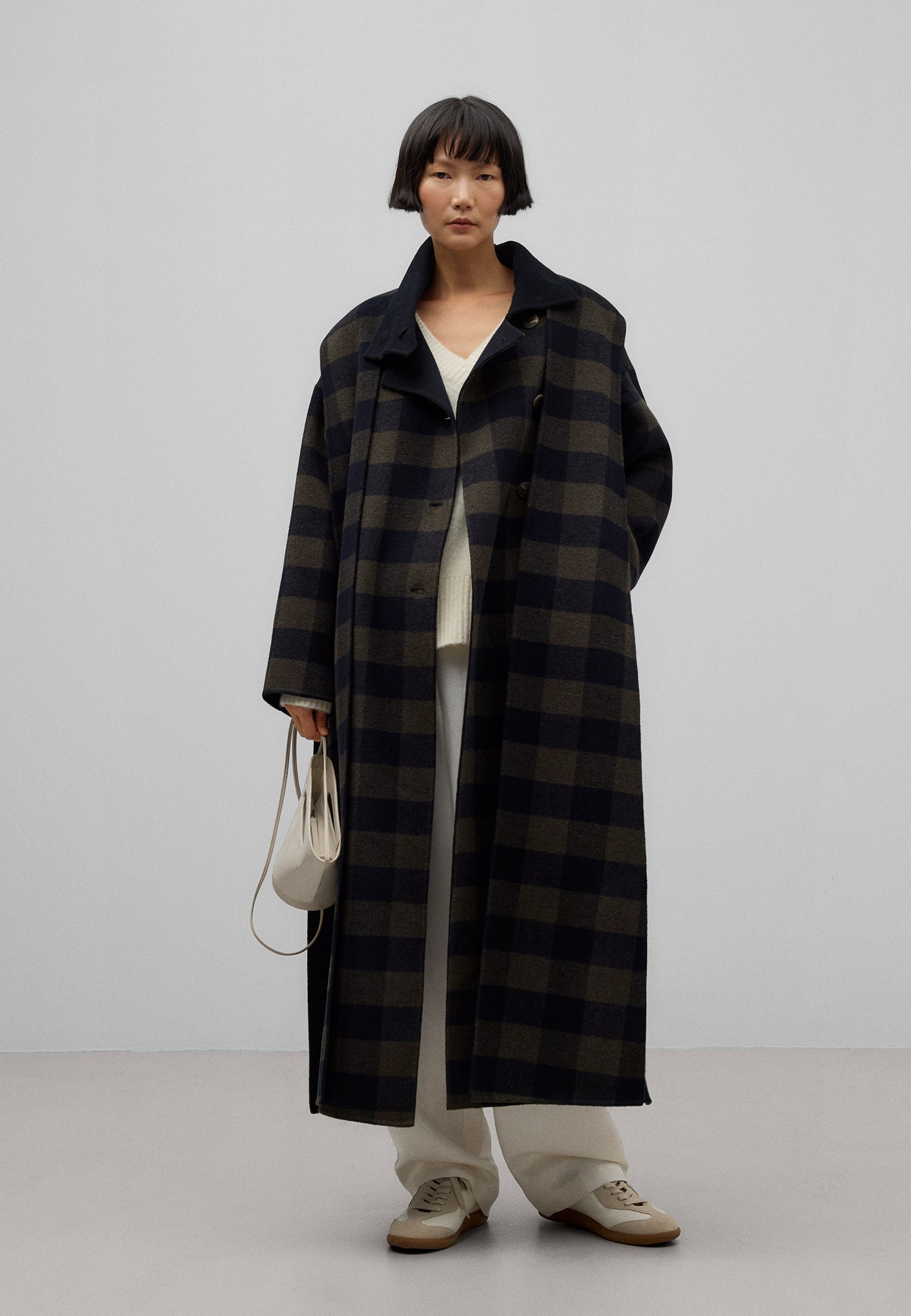 Long Wool Coat - Brown Check