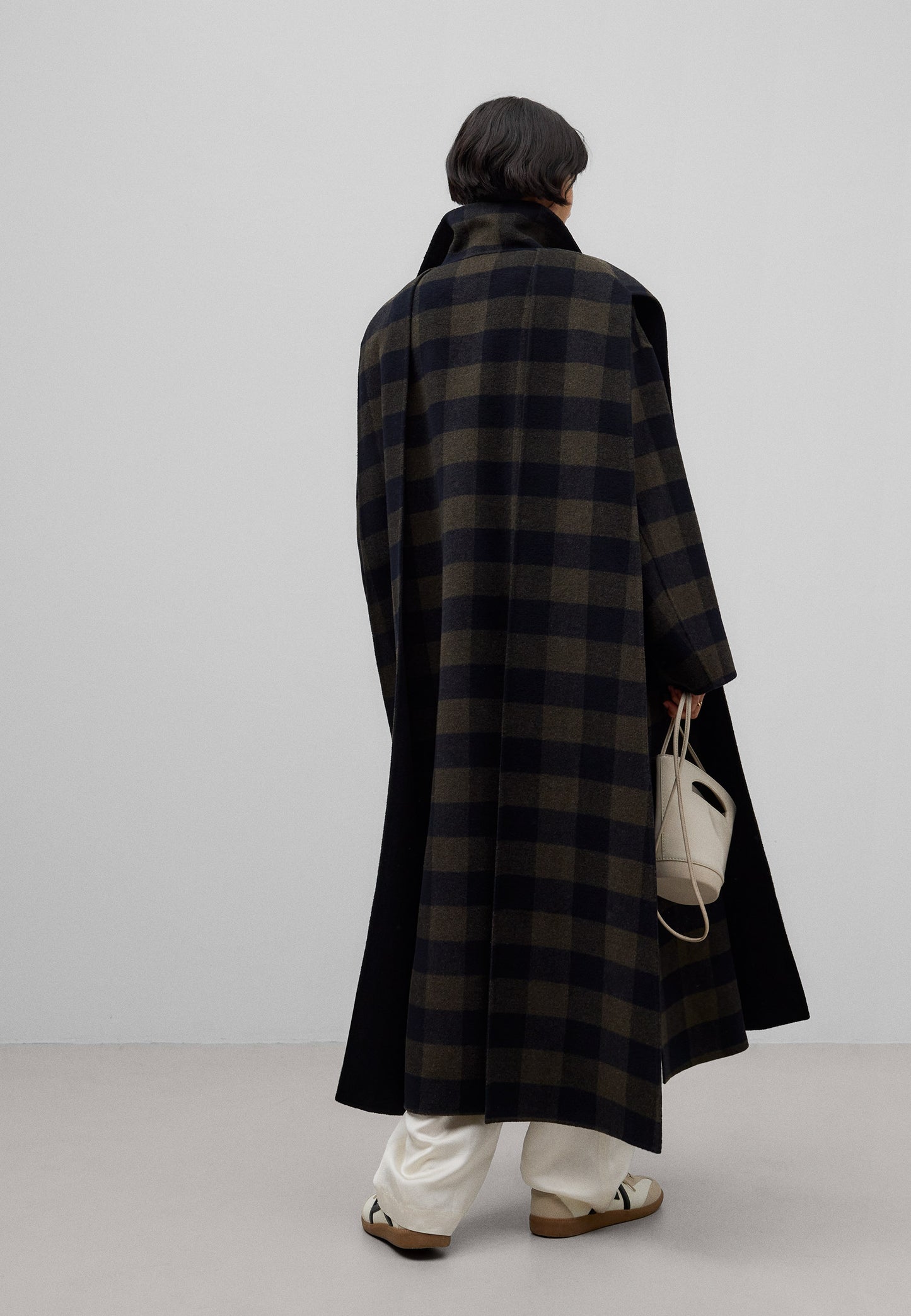 Long Wool Coat - Brown Check