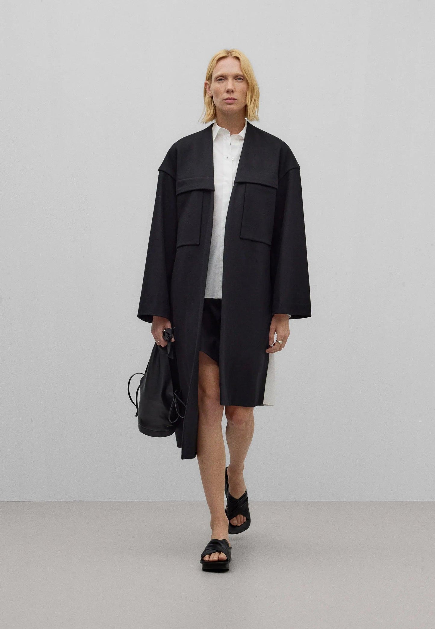 Long Asymmetrical Coat - Black - ect.studio