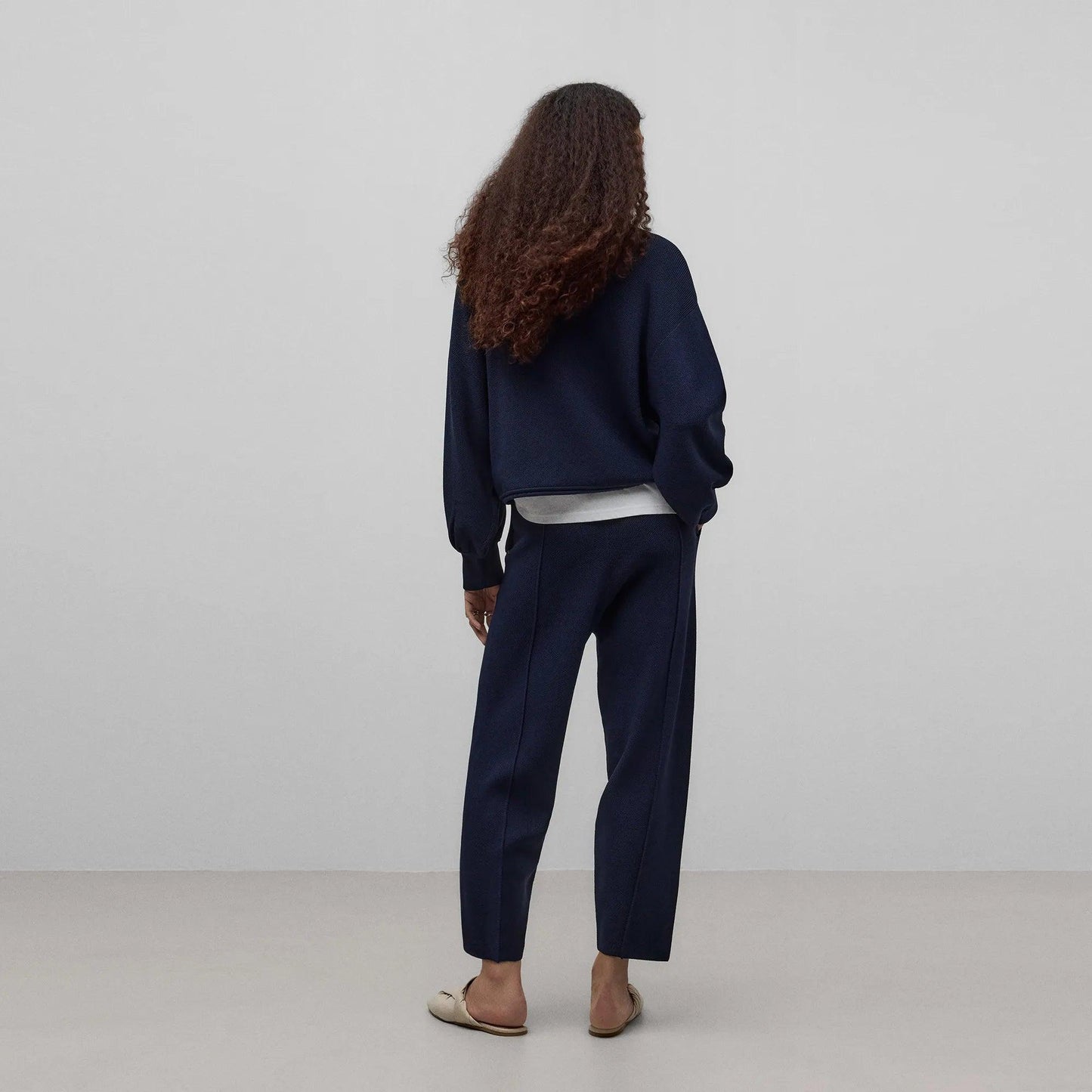 Pointelle Knit Bomber Jacket - Navy Blue - ect.studio