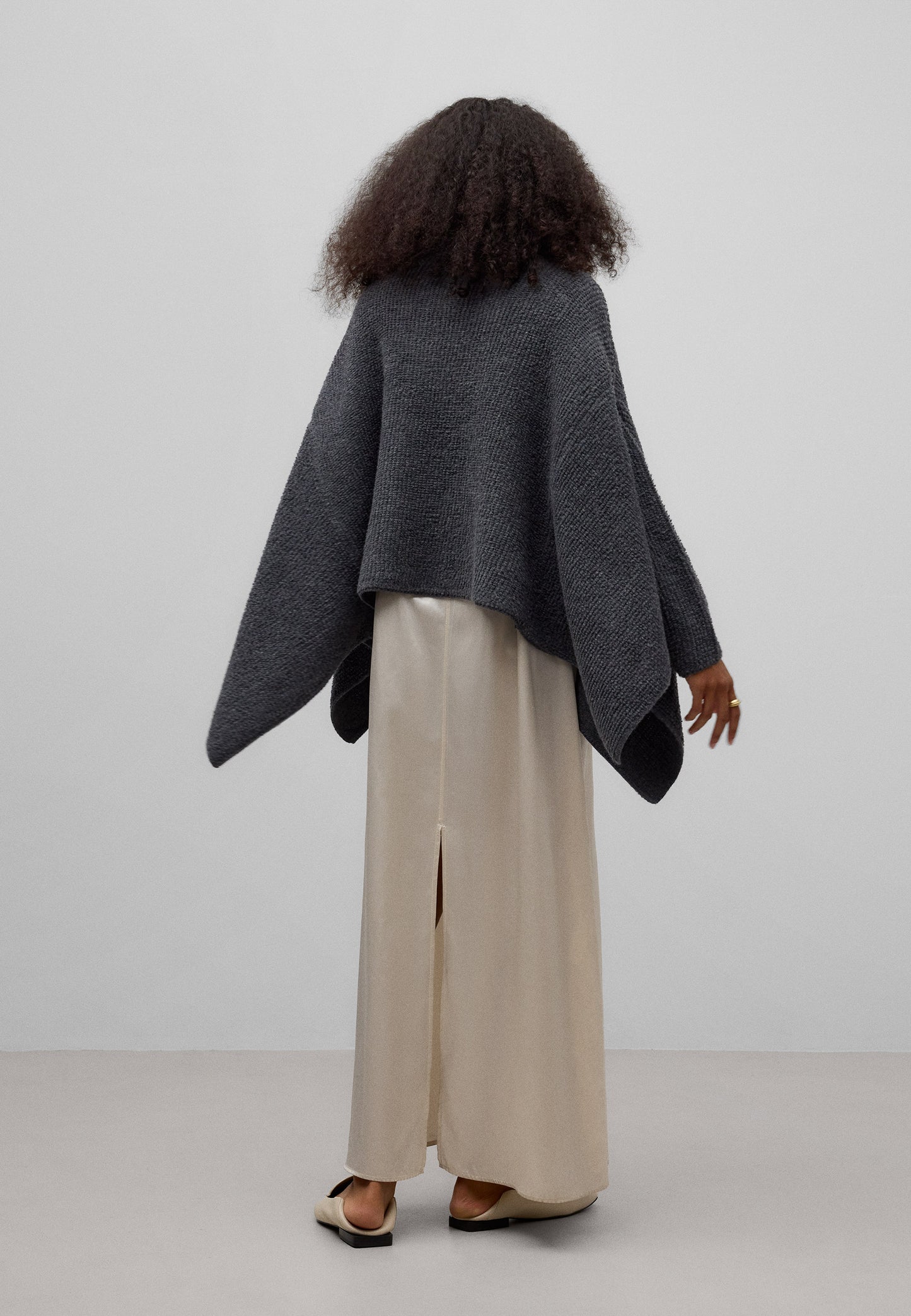 Funnel Neck Cape Sweater - Grey Melange