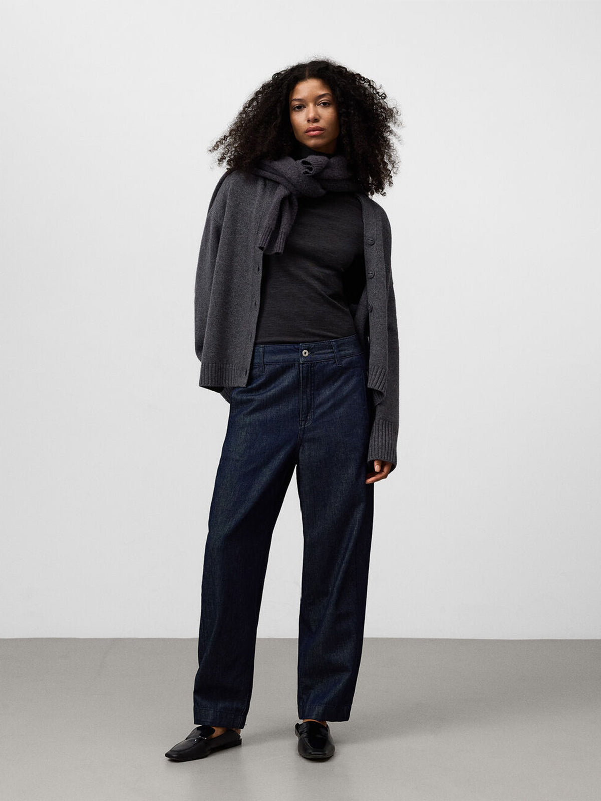 Cotton Denim Barrel Fit Trousers