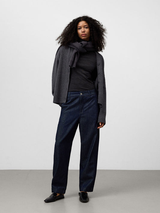 Cotton Denim Barrel Fit Trousers