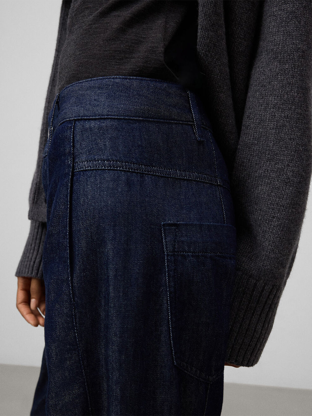 Cotton Denim Barrel Fit Trousers