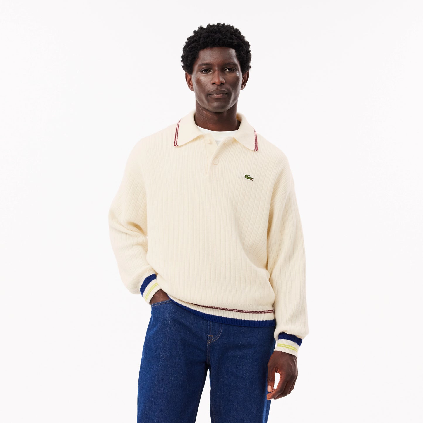 Worsted Wool Polo Sweater - R1T White