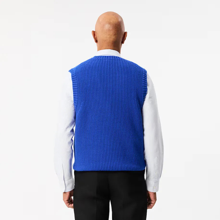 Gilet col V en laine épaisse pour homme - Bleu