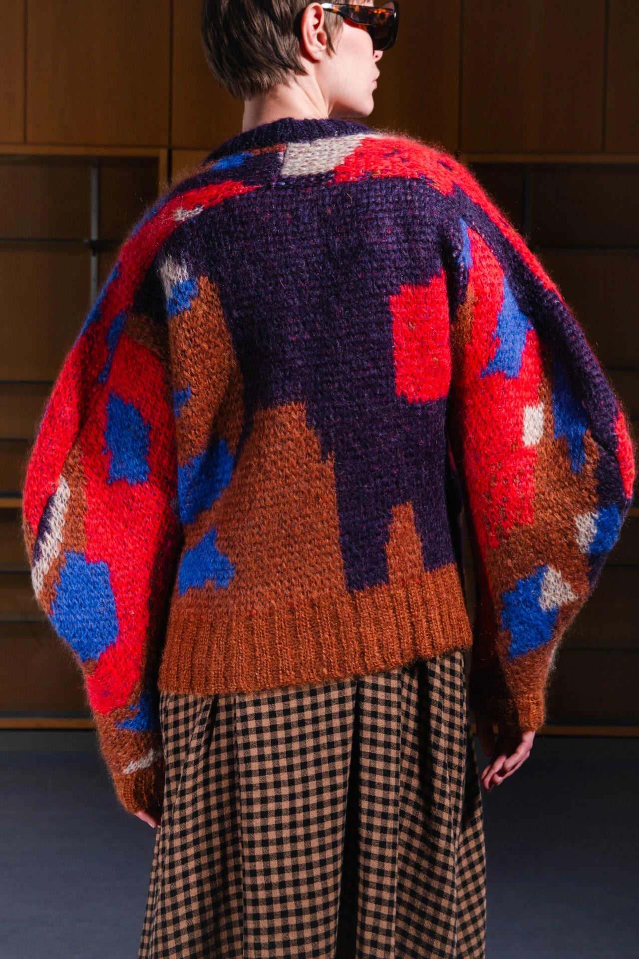 Mohairy Knit Jumper - Red Blue Brown Horse