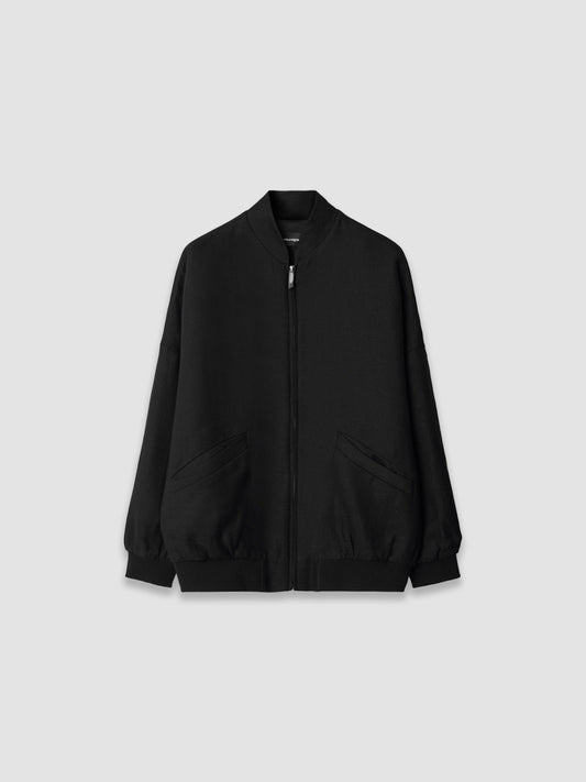 Wool and Linen Bomber Jacket - Black