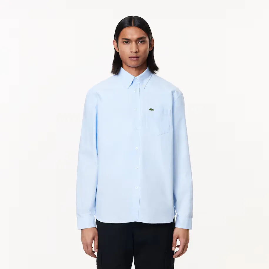 Chemise décontractée à manches longues - Blanc / Bleu