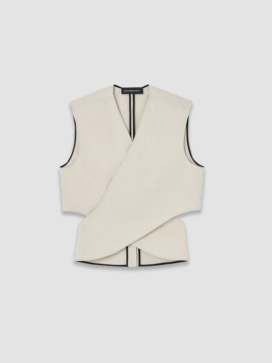 Contrast Piping Double Breasted Vest - Natural - ect.studio