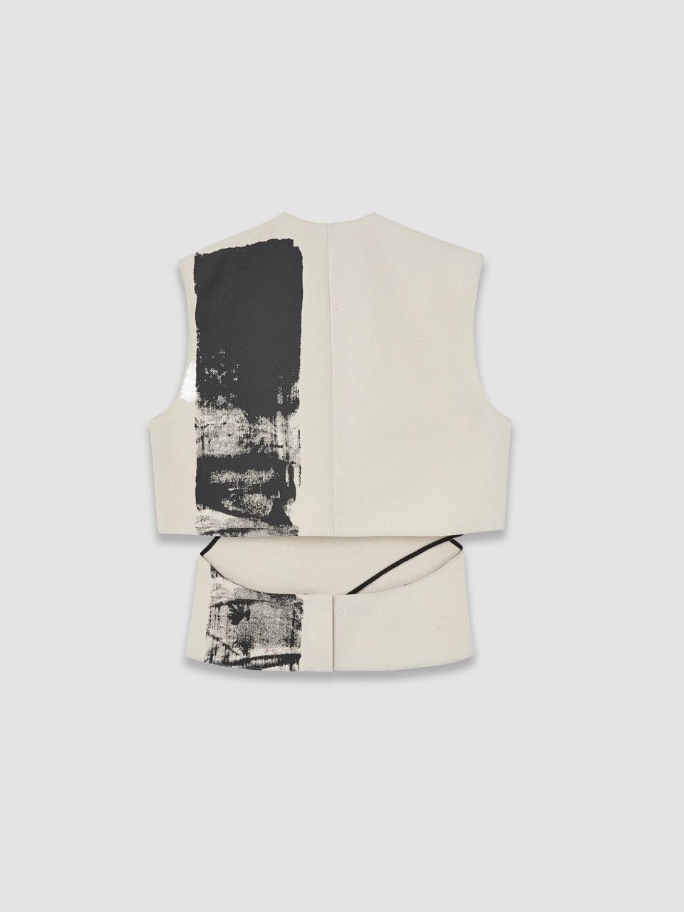 Contrast Piping Double Breasted Vest - Natural - ect.studio