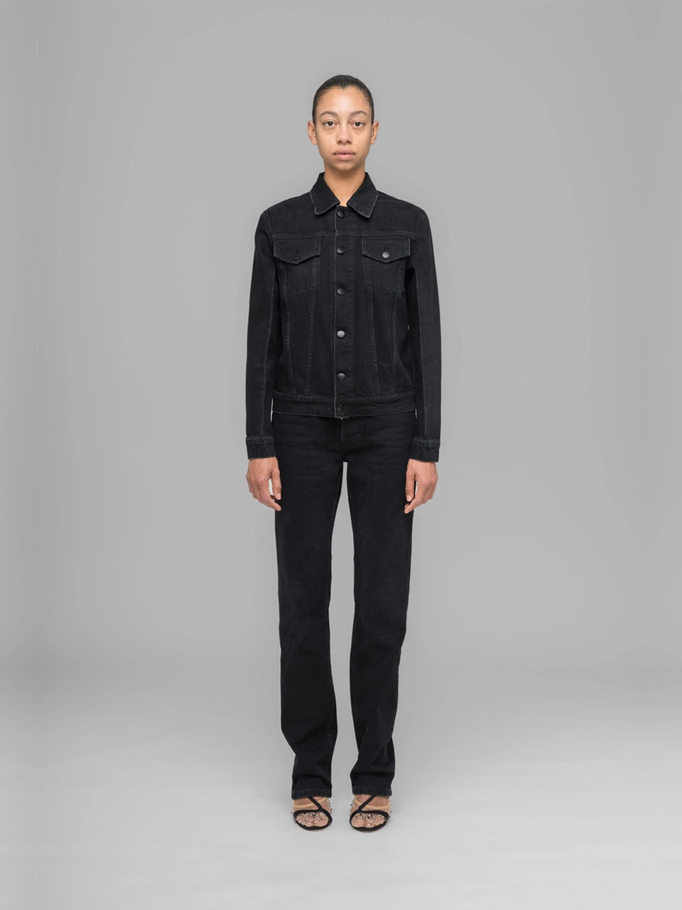 ''Down To Earth'' Boxy Denim Jacket - Washed Black