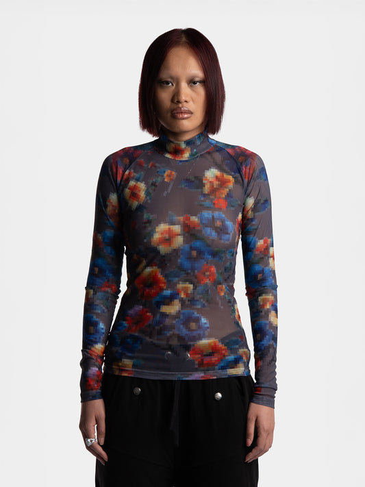 Fake Flowers Mesh Top - Multi Color