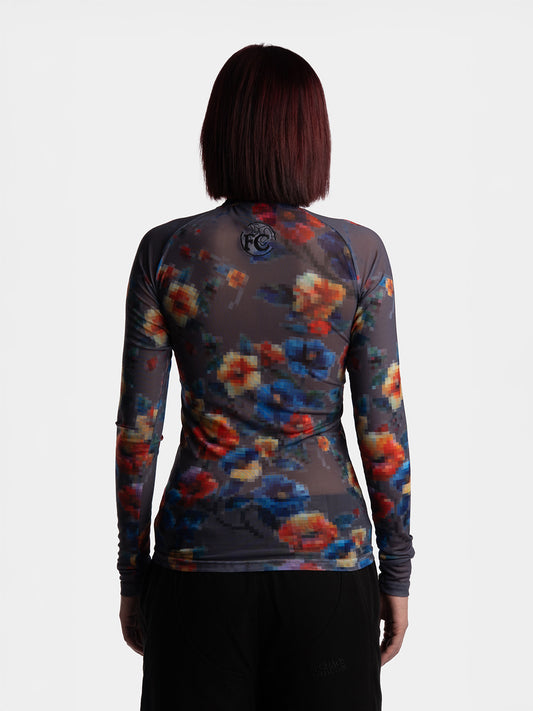 Fake Flowers Mesh Top - Multi Color