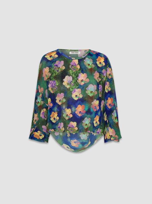 Index Plisse Blouse - Blue Water Lily Paper