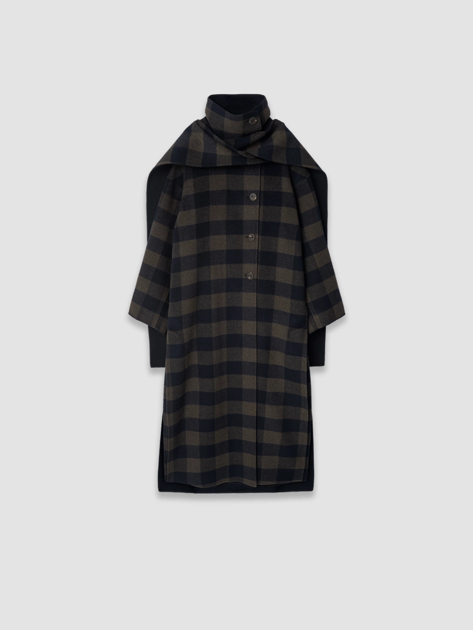 Long Wool Coat - Brown Check