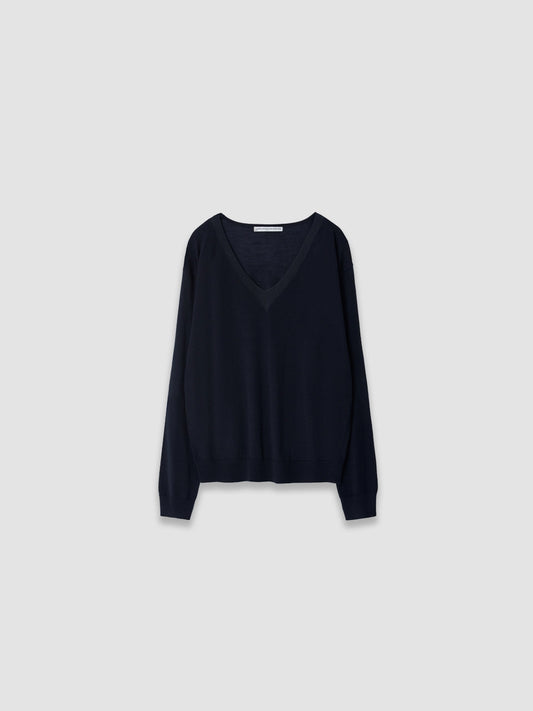 Merino Wool/Silk Knitted Sweater - Navy Blue