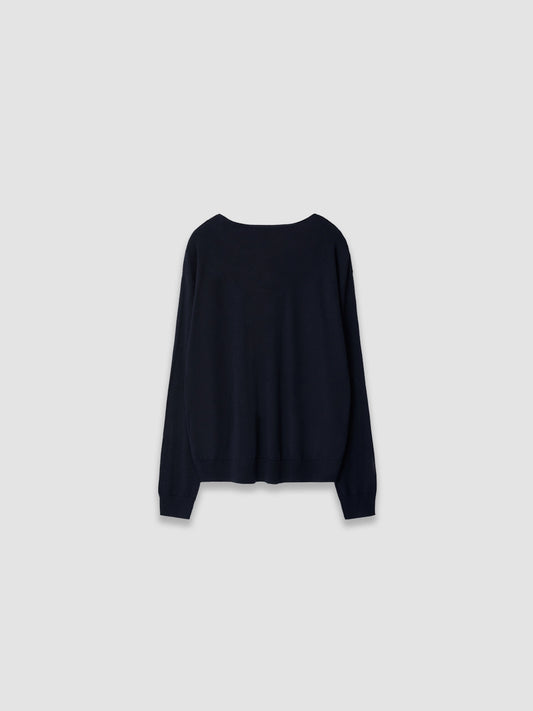 Merino Wool/Silk Knitted Sweater - Navy Blue