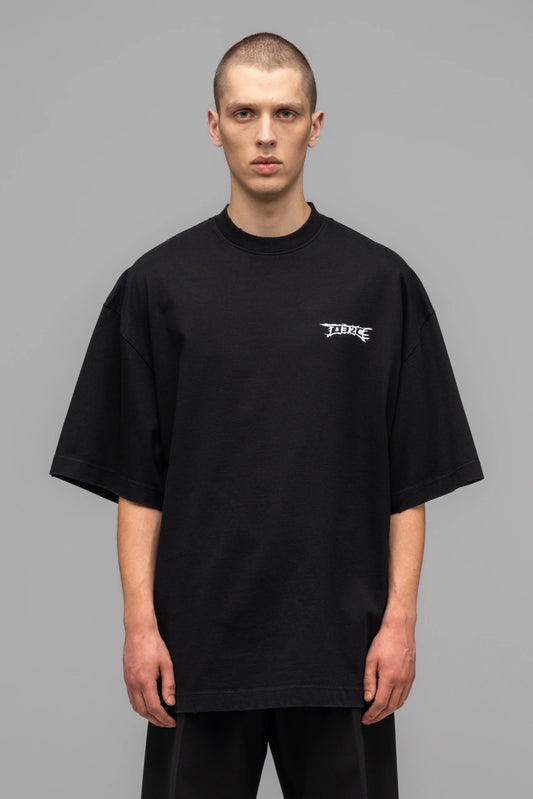 'NERVE SHATTER' Oversized T-shirt - Washed Black