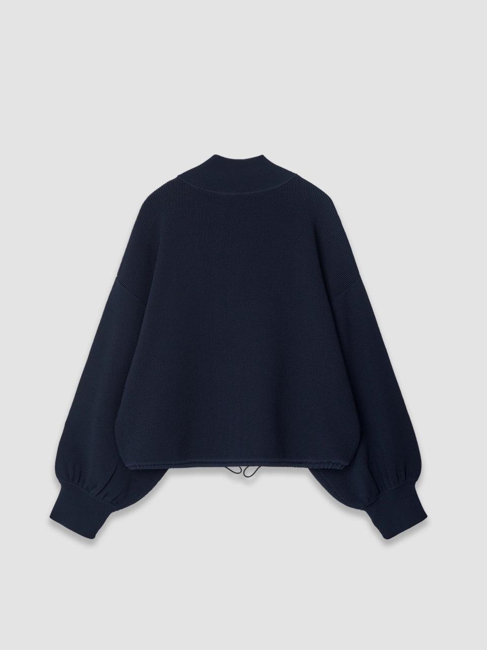 Pointelle Knit Bomber Jacket - Navy Blue - ect.studio