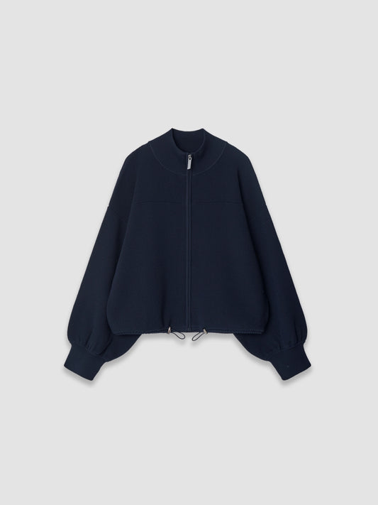 Pointelle Knit Bomber Jacket - Navy Blue