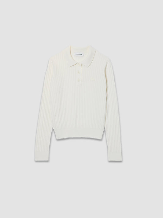 Ribbed Knit Cotton Blend Polo - Flour